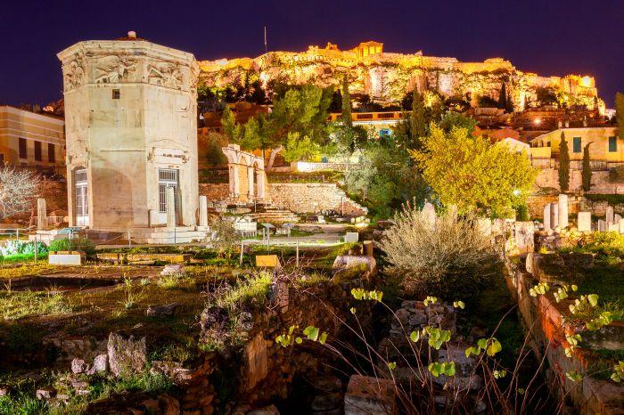 Athens forum by night pillers depositphotos