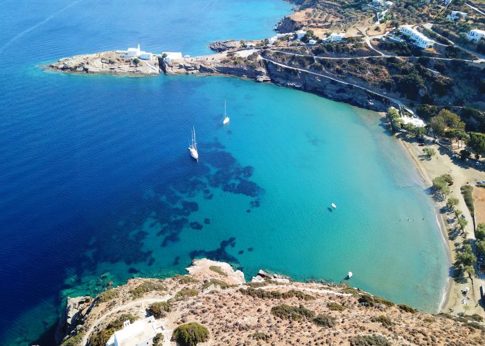 apokofto beach chrysopigi church sifnos Aerial motion shutterstock