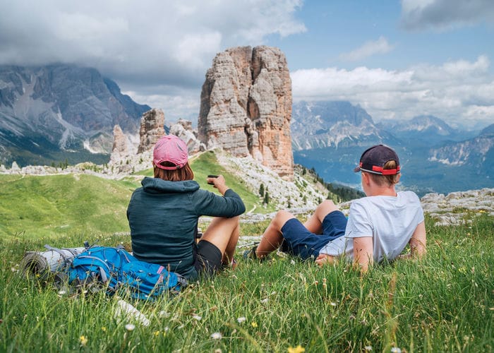 mother and son at the dolomites