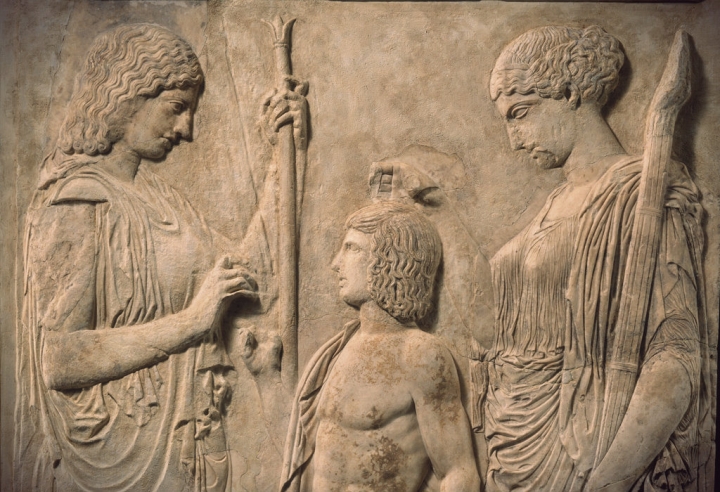 Demeter, Triptolemus and Persephone - Marble votive relief from Eleusis - credits: namuseum.gr